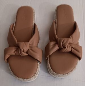 Universal Threads Knotted Bow Espadrilles Slide On Sandals Size 7.5 Cream Tan